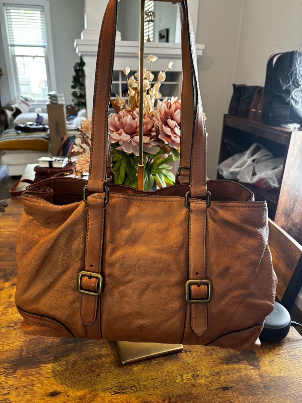 Frye Cognac Leather Shoulder Tote Shopper Bag